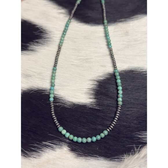 Native American Sterling Silver Saucer Turquoise Navajo Pearl Necklace 18-20” - Picture 4 of 9